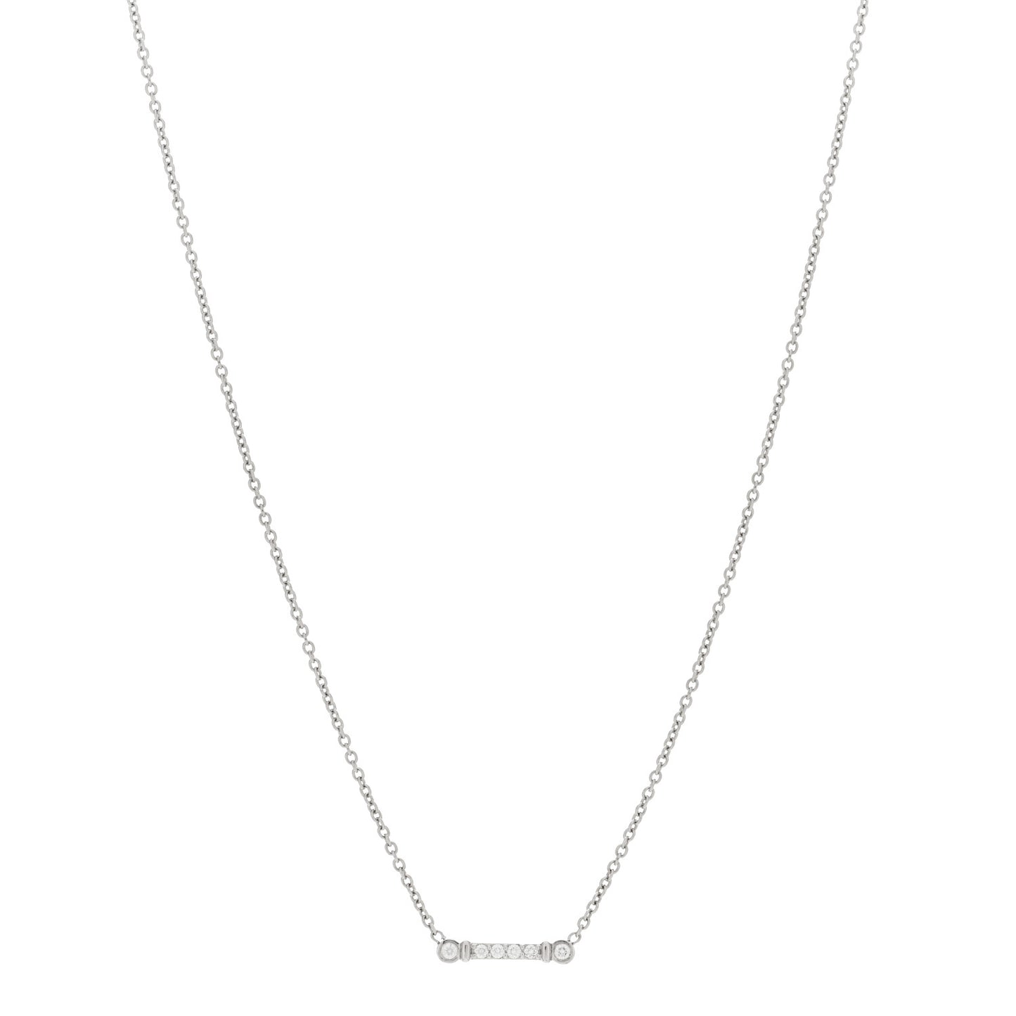Platinum Diamond Fleur de Lis Key Bar Pendant Necklace