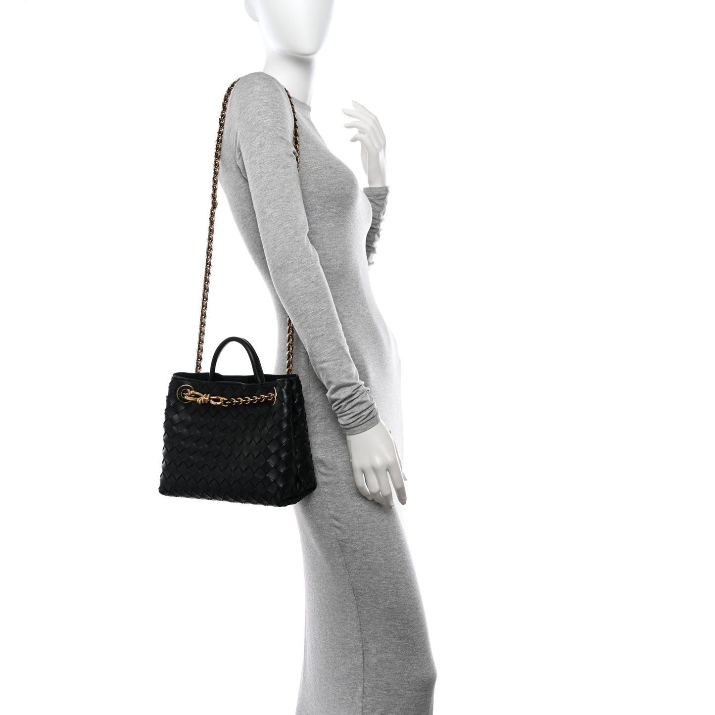 Nappa Intrecciato Small Andiamo With Chain Shoulder Bag Black