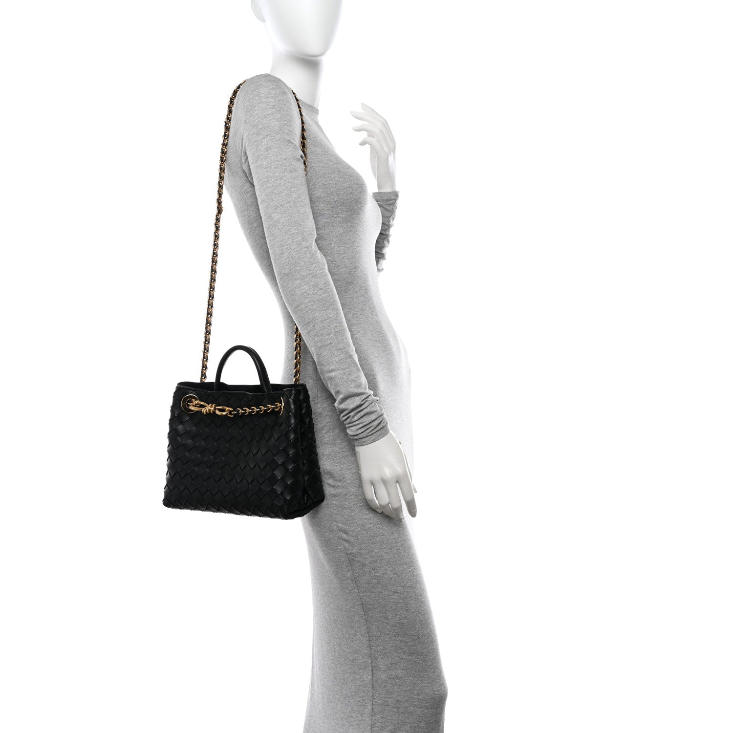 Bottega Veneta Nappa Intrecciato Small Andiamo With Chain Shoulder Bag Black 2 of 9