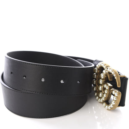 Gucci Moon Calfskin Pearl Double G 40mm Belt 85 34 Black Cream 4 of 5