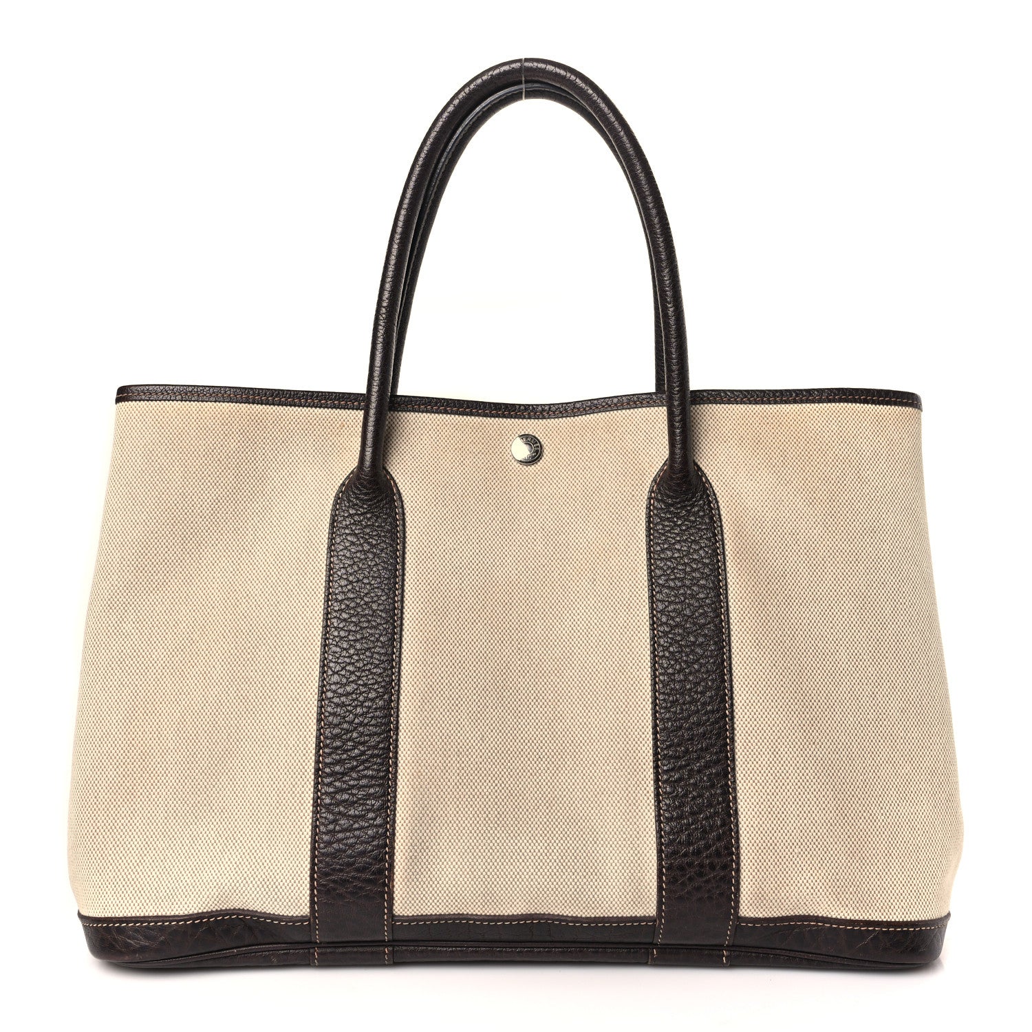 Hermes Buffle Skipper Toile Garden Party 36 MM Tote Marron Fonce 1 of 8