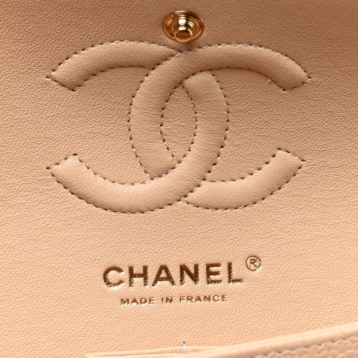 Caviar Quilted Small Double Flap Beige