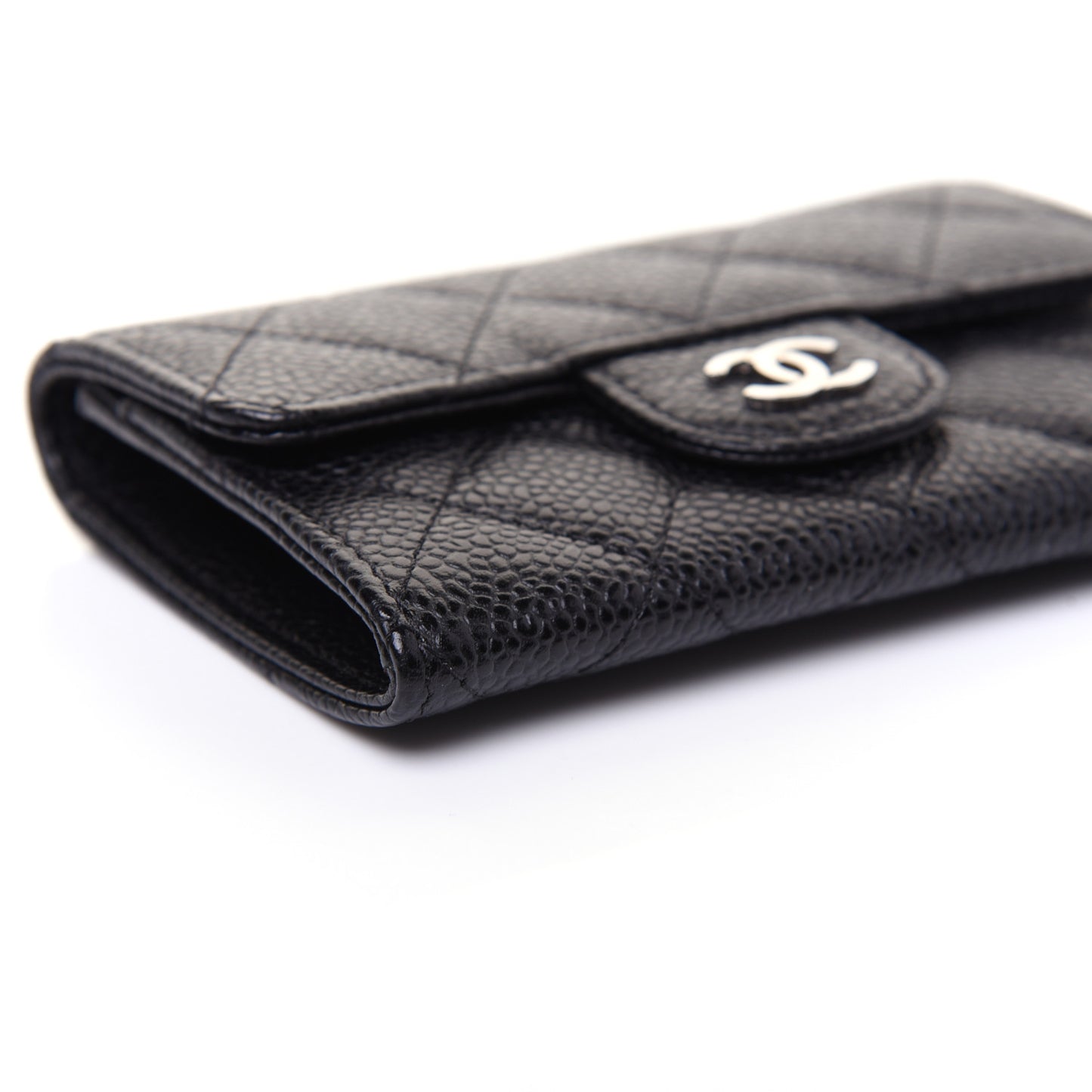 Caviar Quilted Flap Card Holder Black