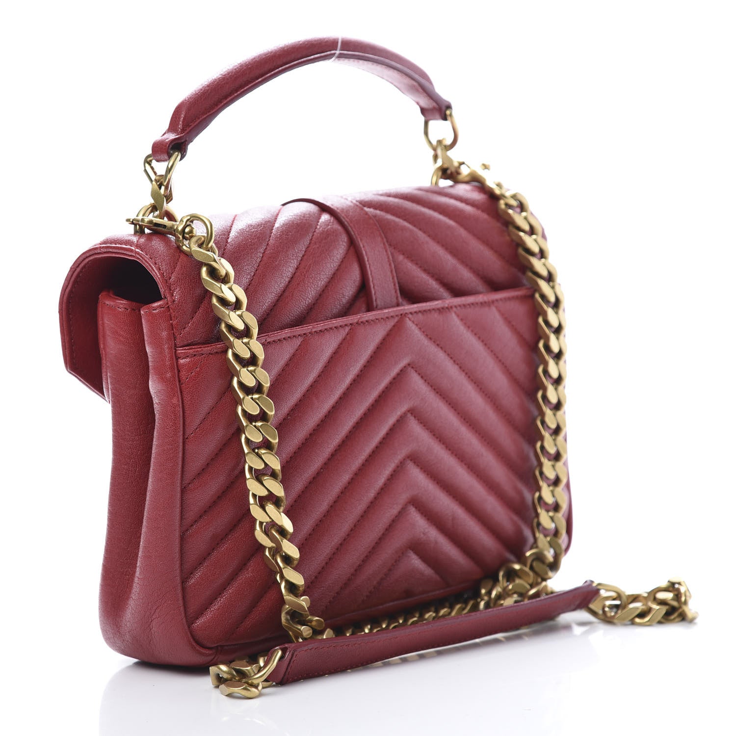 Saint Laurent Sheepskin Matelasse Chevron Monogram Medium College Bag Rouge 3 of 13