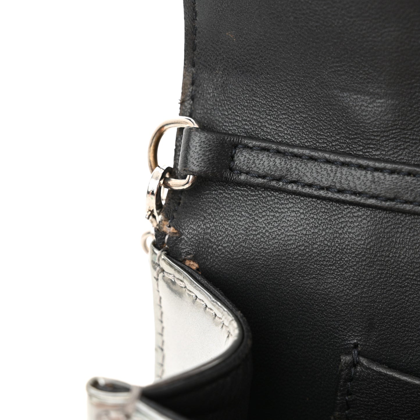 Metallic Patent Micro-Cannage Diorama Wallet on Chain Pouch Silver