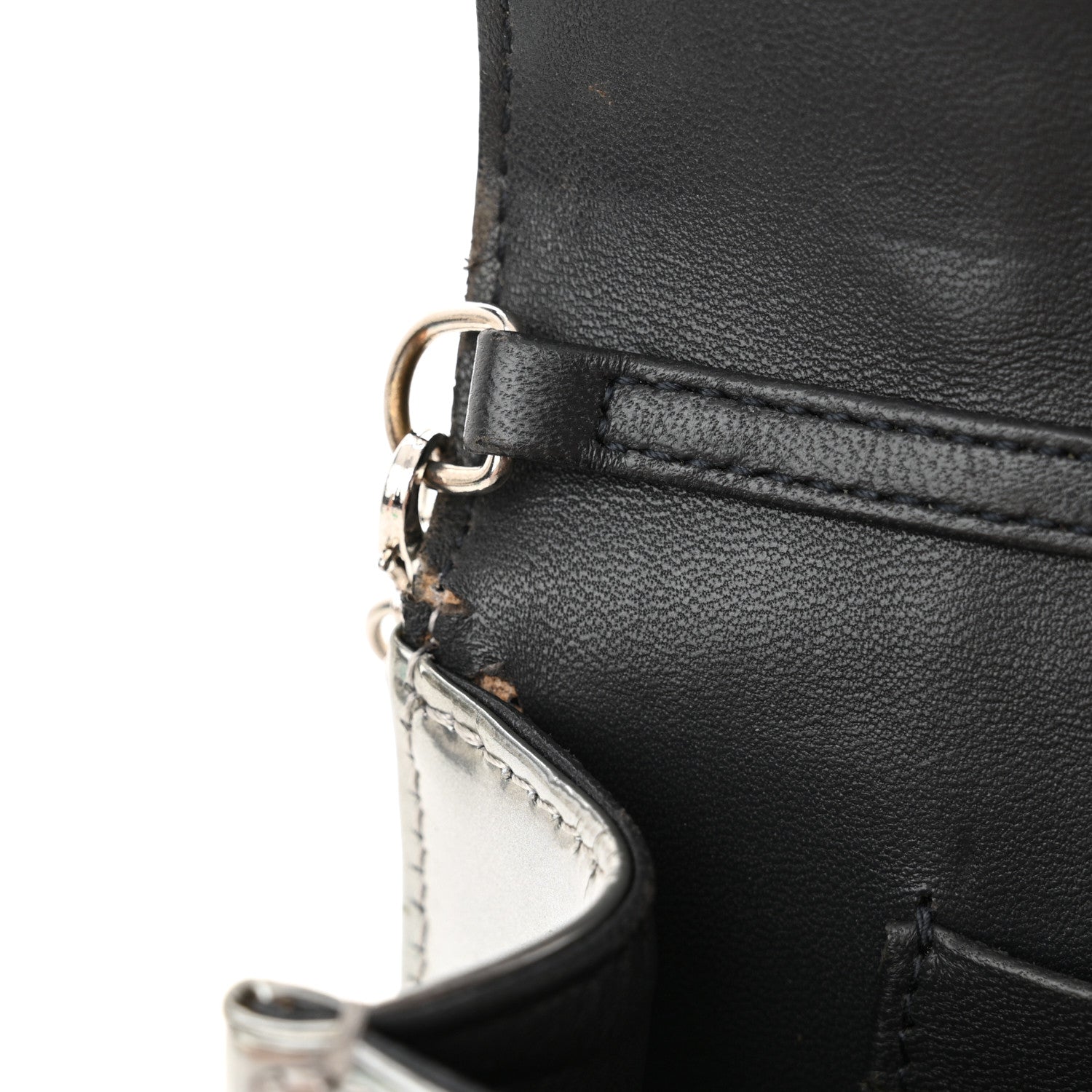 Christian Dior Metallic Patent Micro-Cannage Diorama Wallet on Chain Pouch Silver 11 of 14