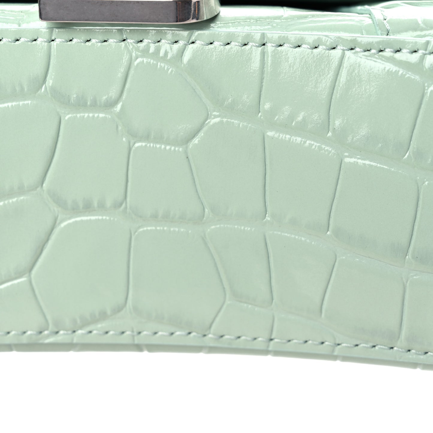 Shiny Calfskin Crocodile Embossed Hourglass Top Handle Bag XS Light Green
