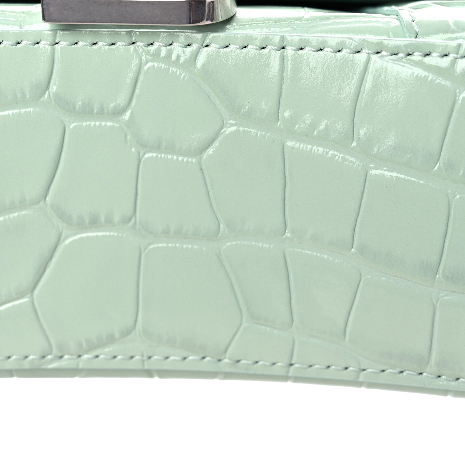 Balenciaga Shiny Calfskin Crocodile Embossed Hourglass Top Handle Bag XS Light Green 13 of 13