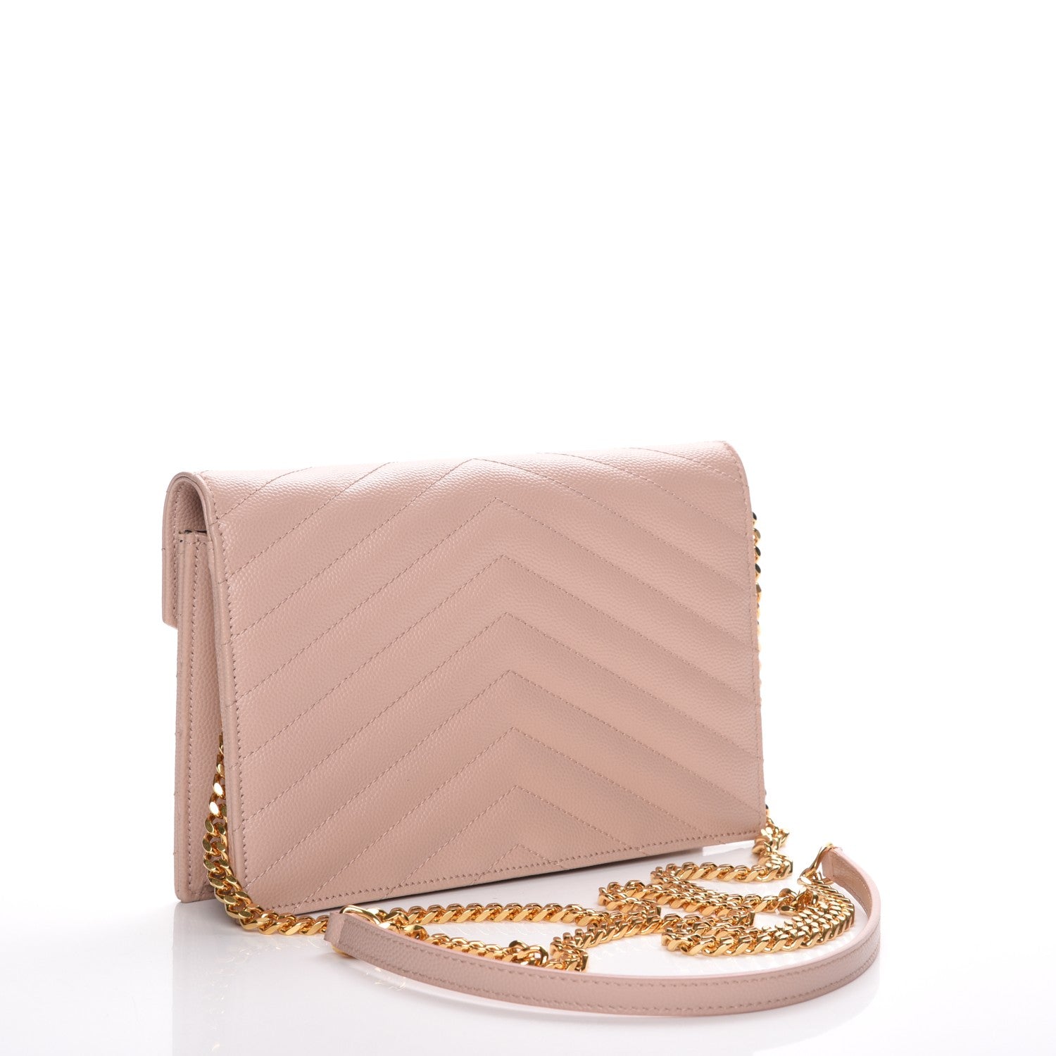 Saint Laurent Grain De Poudre Matelasse Chevron Monogram Envelope Chain Wallet Pale Pink 3 of 8