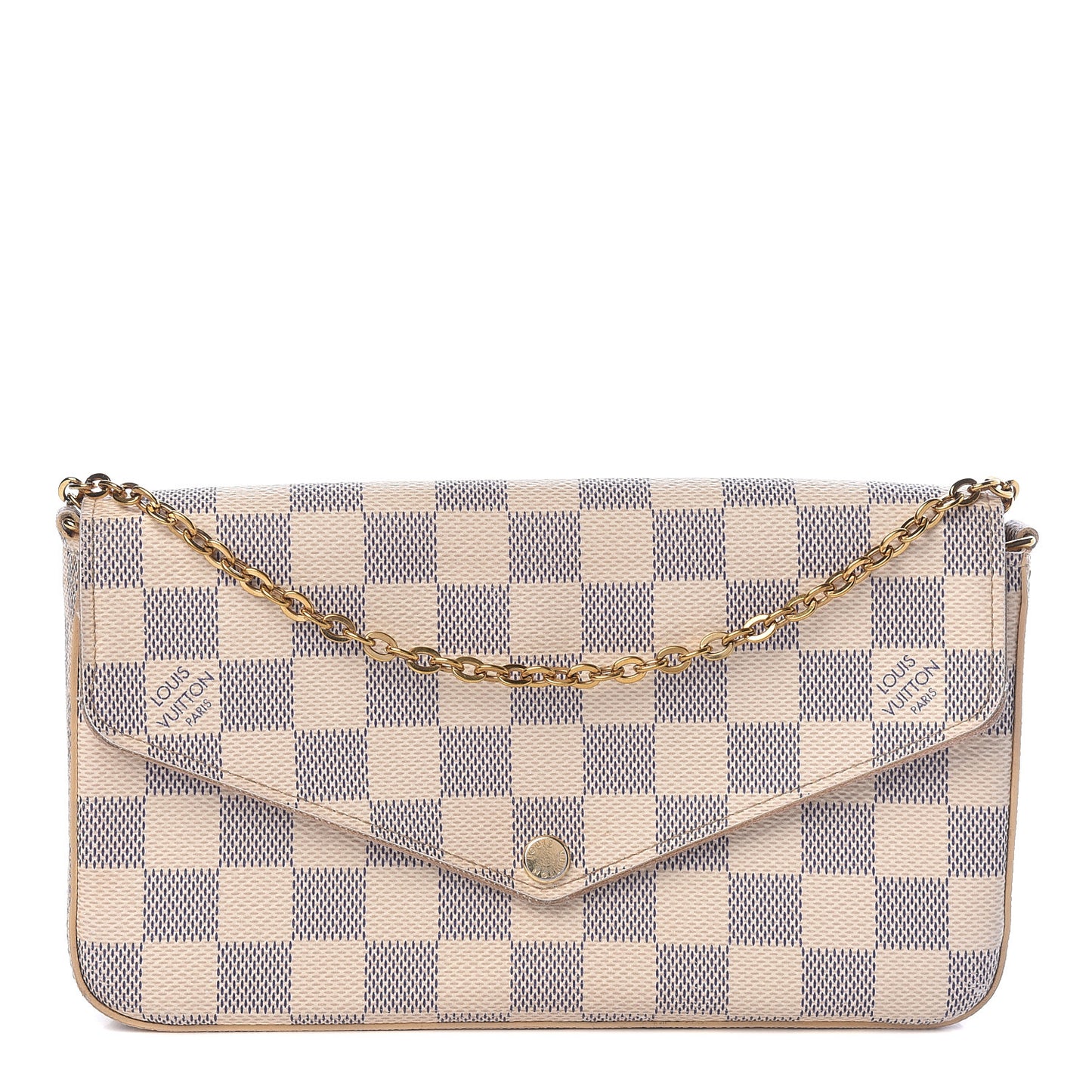 Damier Azur Pochette Felicie Chain Wallet Rose Ballerine