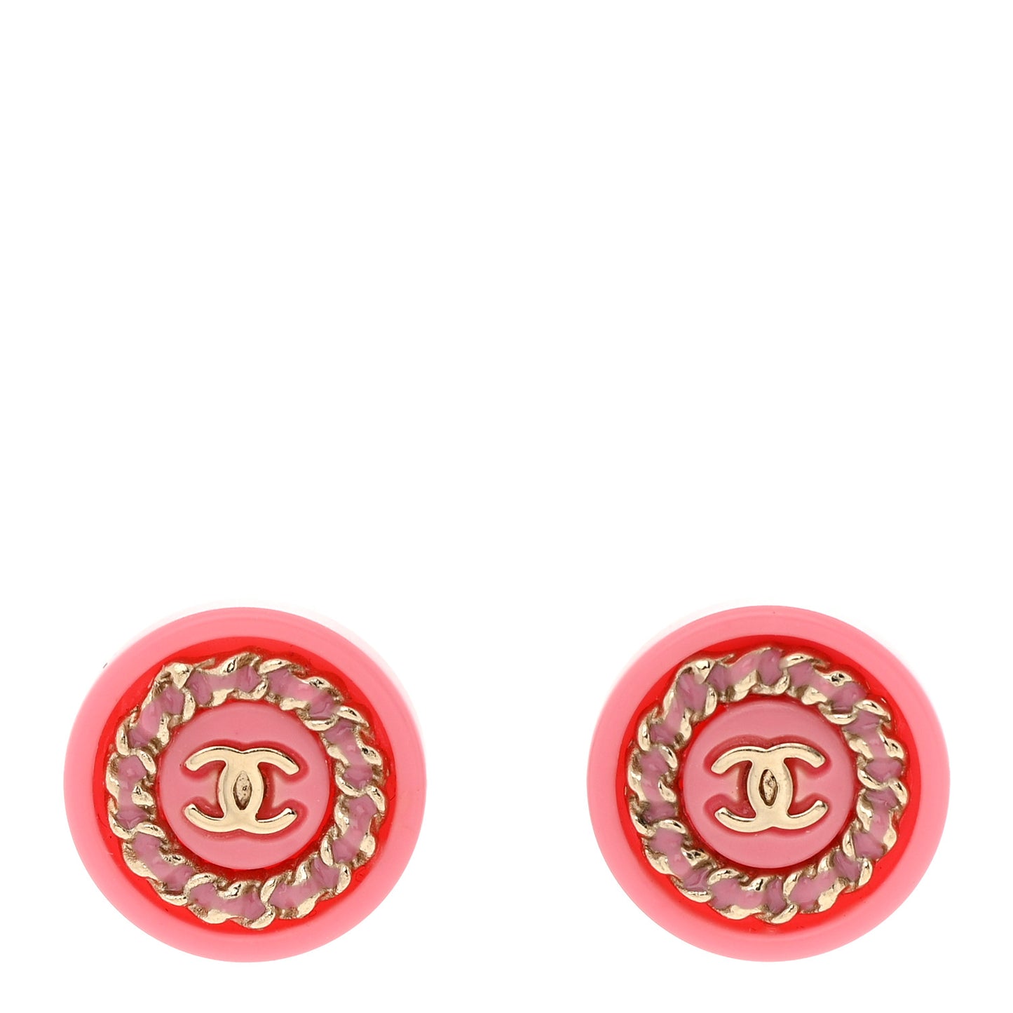 Resin Crystal Chain CC Round Earrings Gold Pink