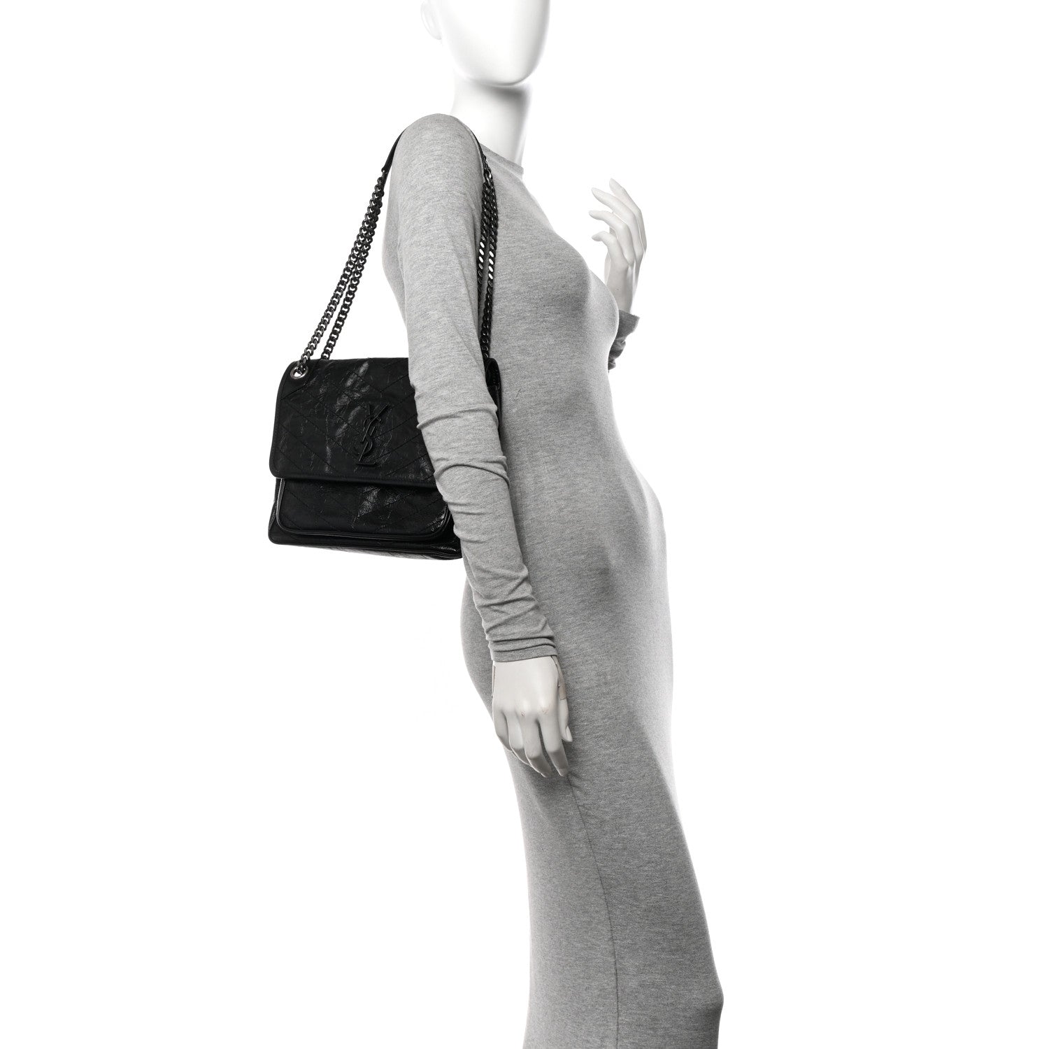 Saint Laurent Crinkled Calfskin Matelasse Monogram Medium Niki Chain Satchel Black 3 of 10