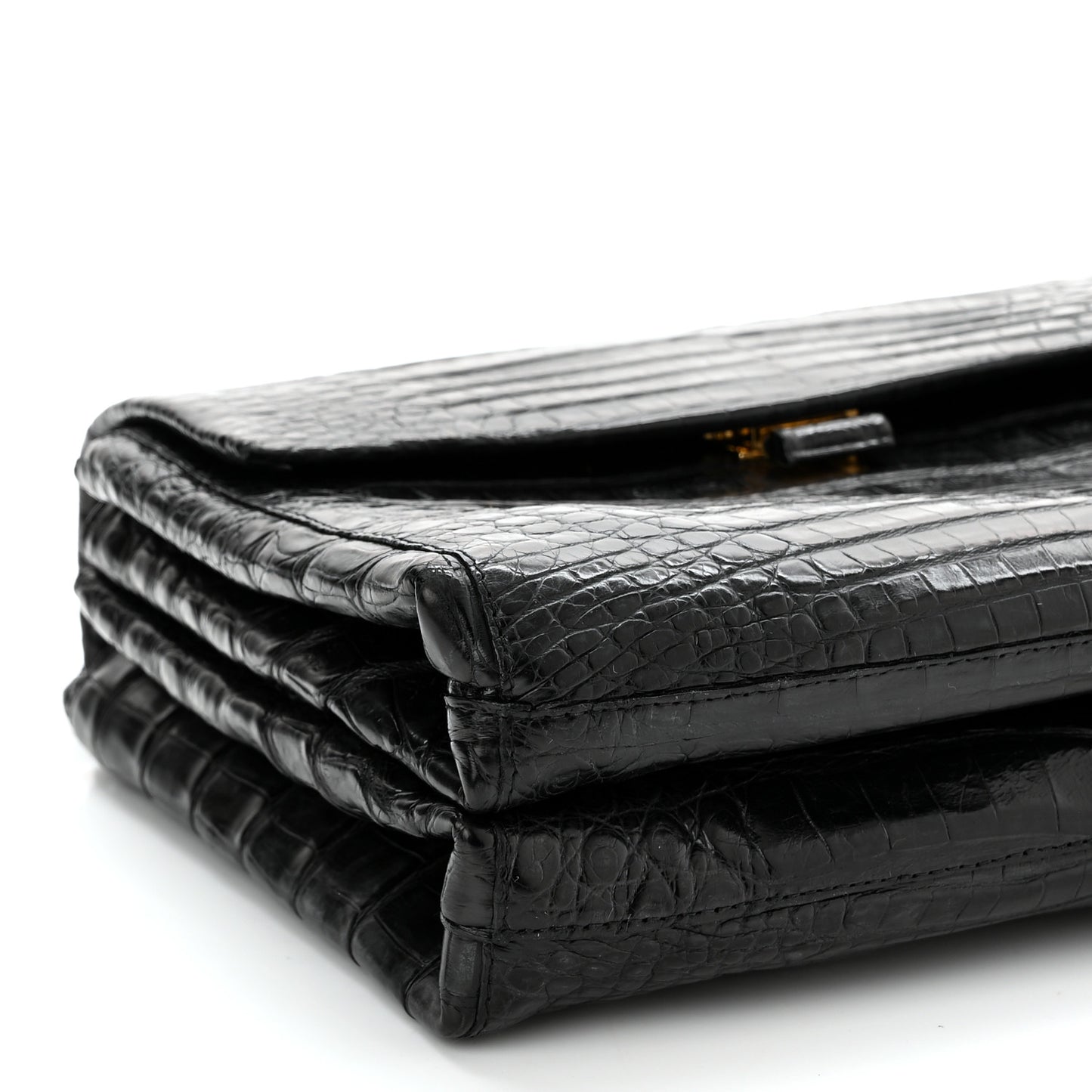 Crocodile Chain Flap Shoulder Bag Black