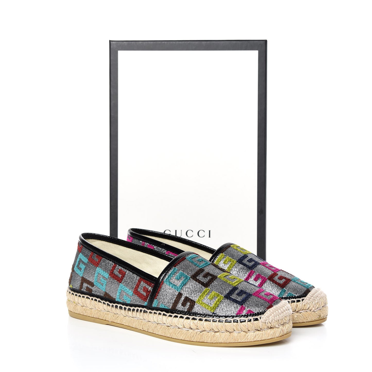 Velvet Lurex Square G Espadrilles 37.5 Silver Multicolor
