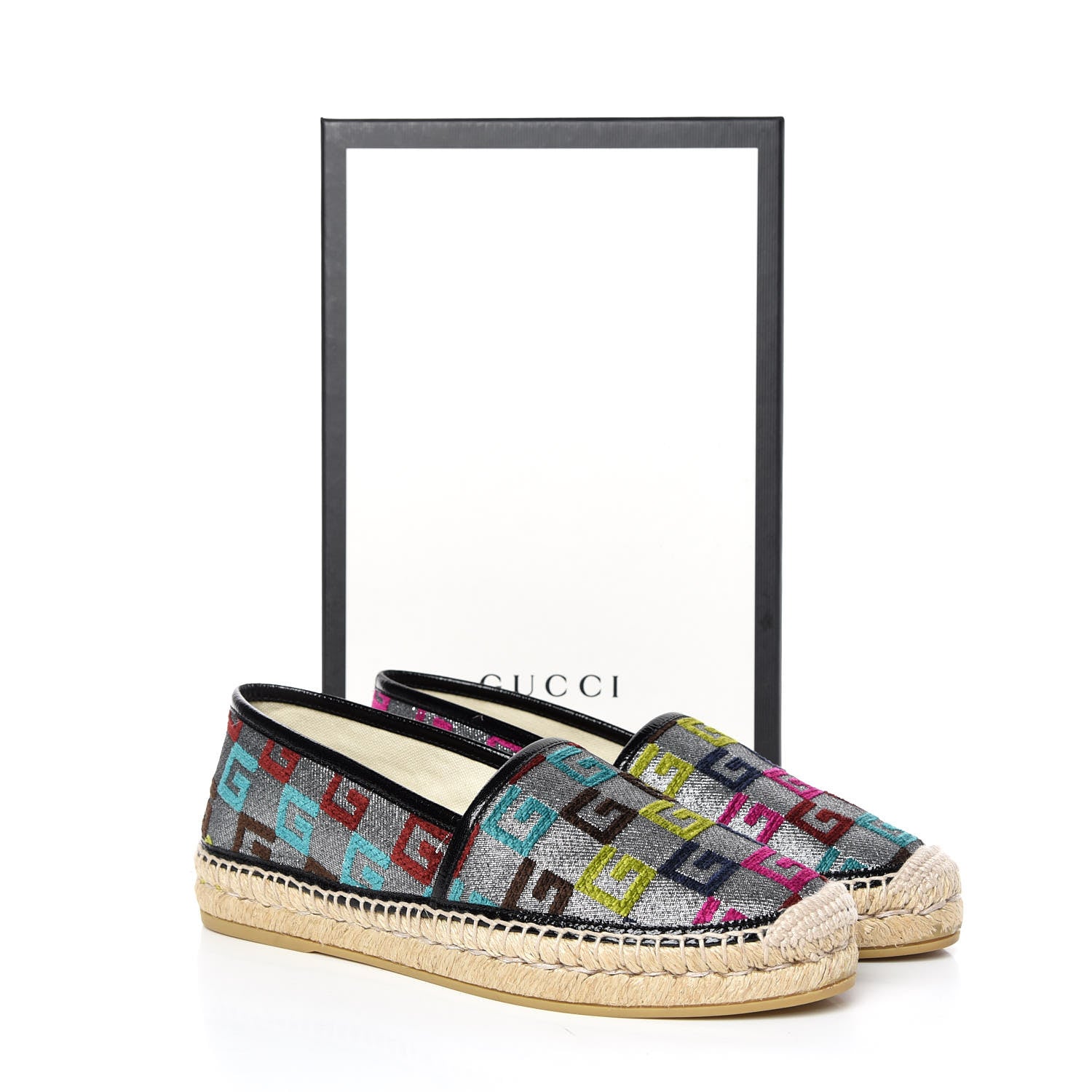 Gucci Velvet Lurex Square G Espadrilles 37.5 Silver Multicolor 10 of 10