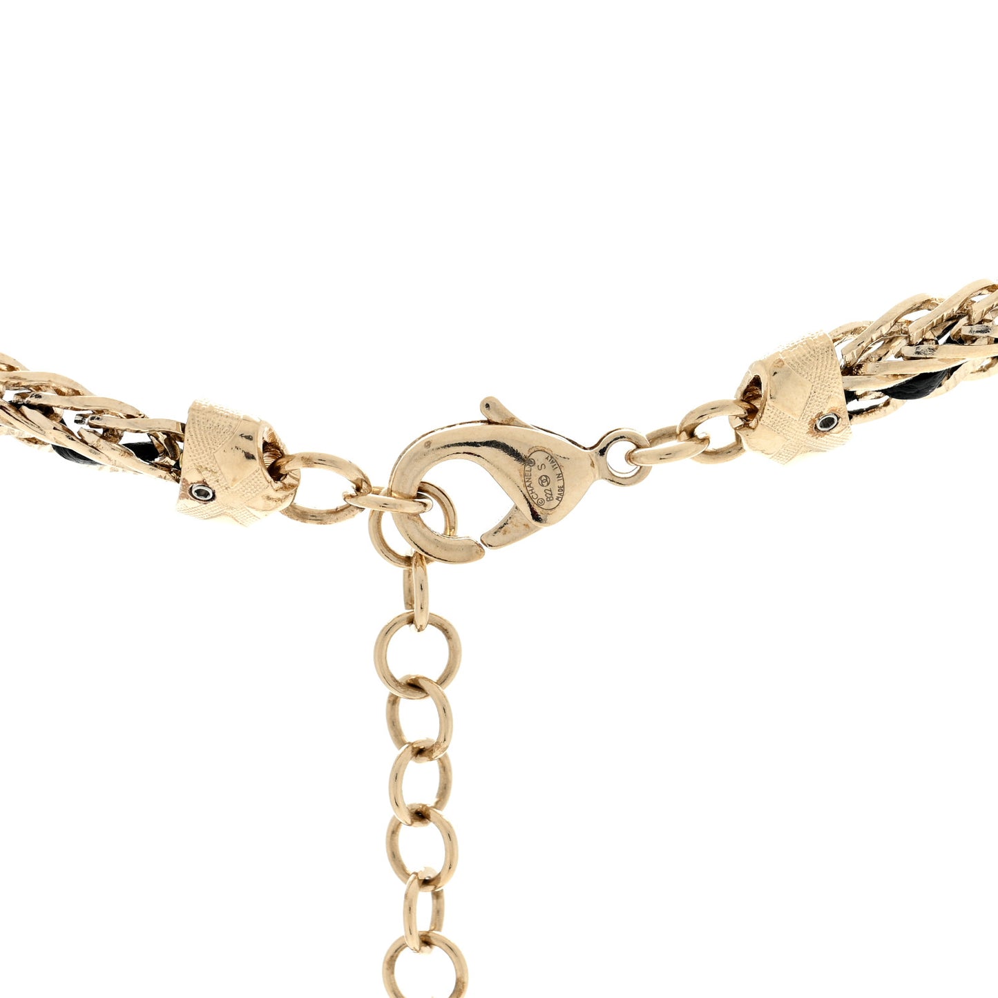 Metal Lambskin Crystal Chain CC Necklace Black Gold