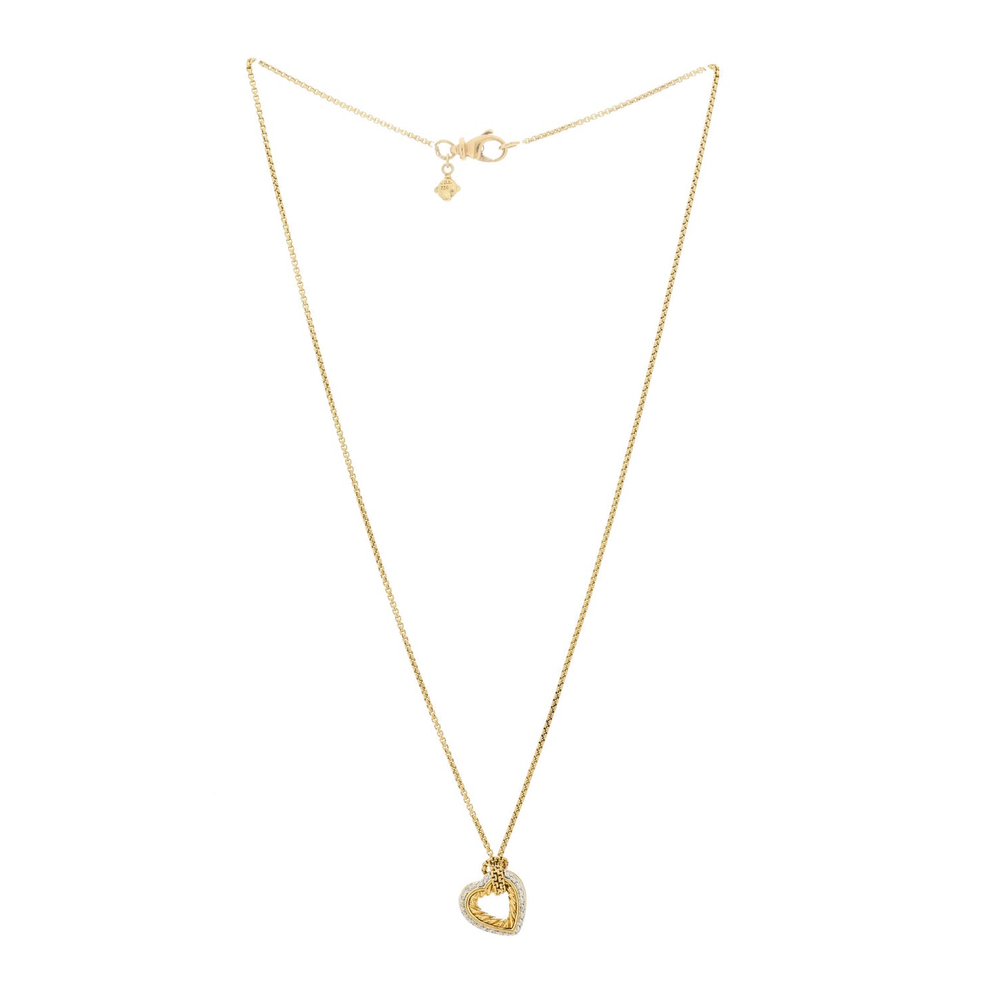 18K Yellow Gold Diamond Open Heart Cable Pendant Necklace