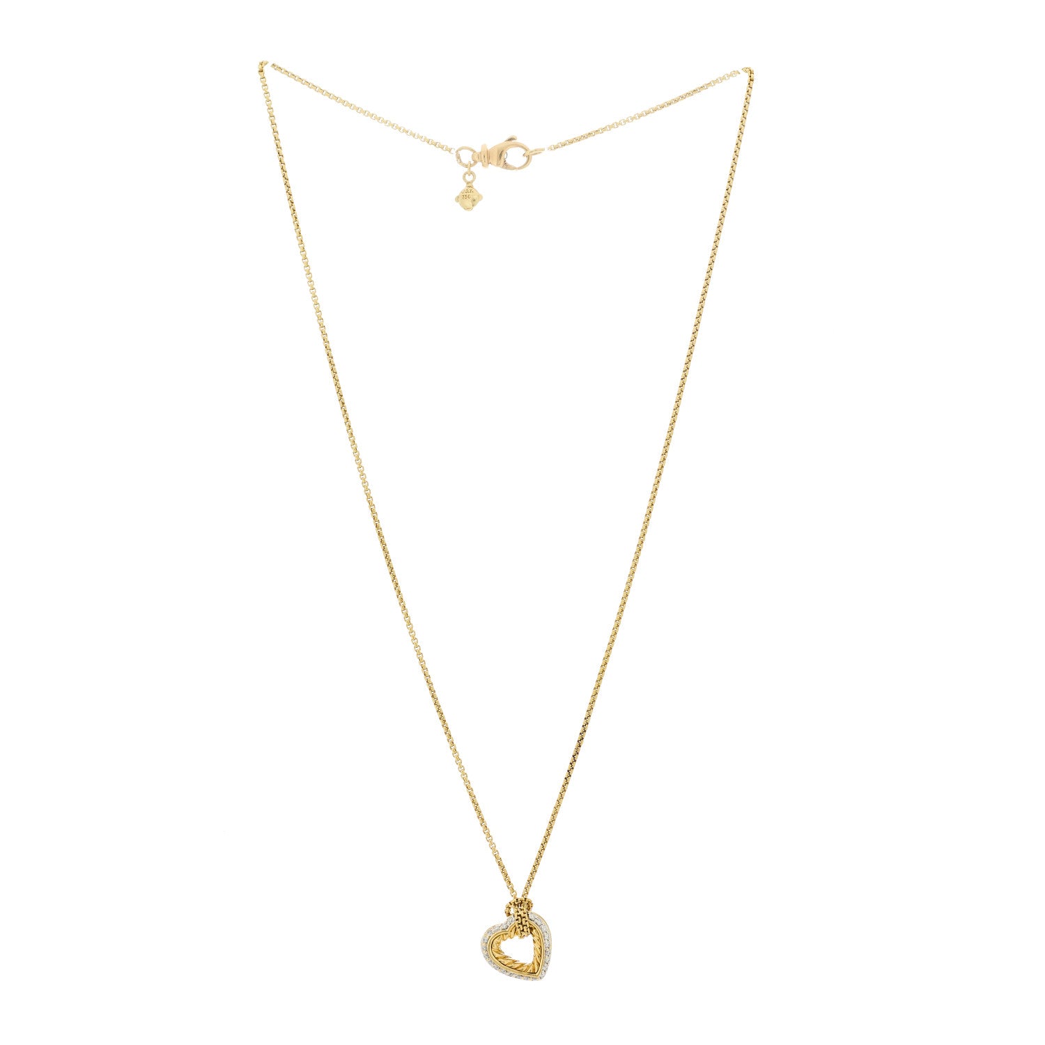 David Yurman 18K Yellow Gold Diamond Open Heart Cable Pendant Necklace 3 of 6