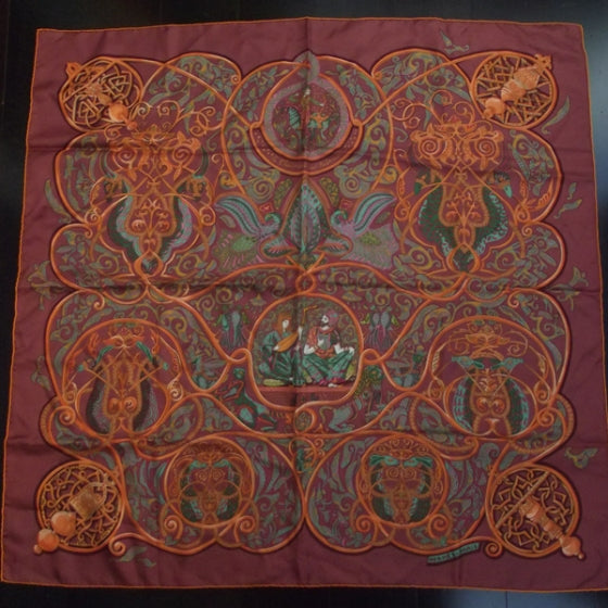 Hermes Silk La Charmante Aux Animaux Scarf 90 Burgundy 1 of 6