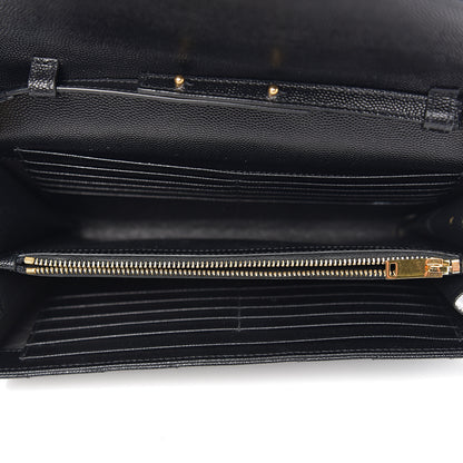 Saint Laurent Grain De Poudre Matelasse Chevron Monogram Chain Wallet Black 5 of 9