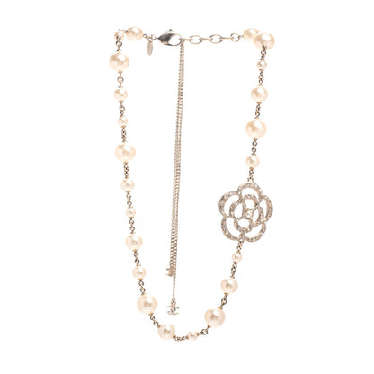 Chanel Pearl Crystal Camellia CC Necklace Gold 3 of 4