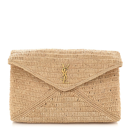 Saint Laurent Raffia Large Cassandre Pouch Naturel Brick 1 of 10