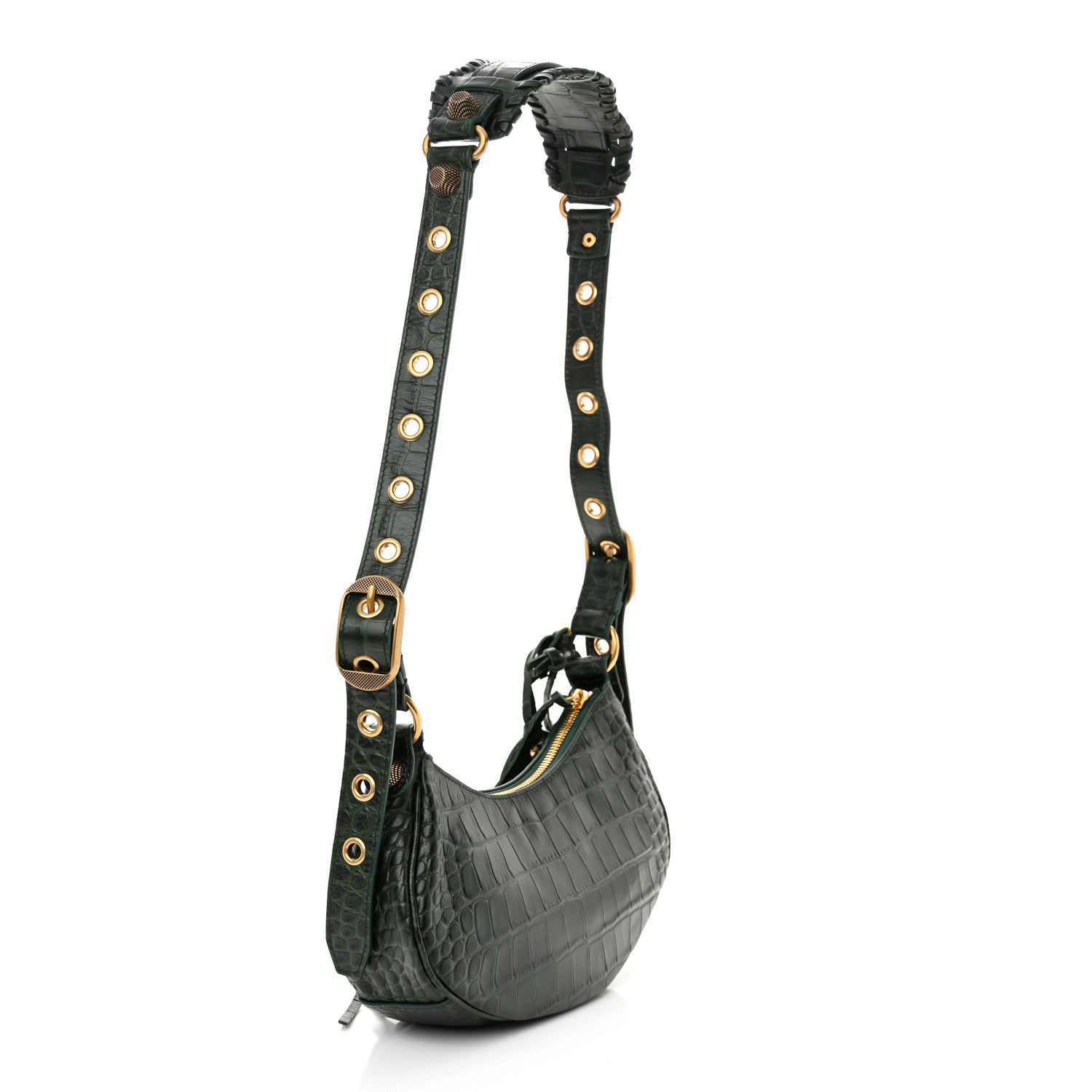 Balenciaga Extra Supple Calfskin Crocodile Embossed Le Cagole Shoulder Bag XS Forest Green 4 of 11