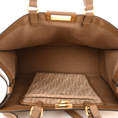 Fendi Wool Vitello King Seta FF 1974 Medium Peekaboo X-Tote Beige Cammello Sand 5 of 11