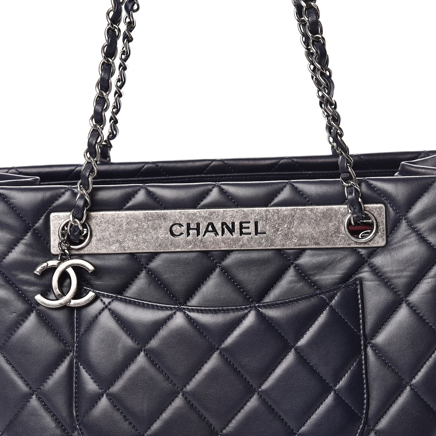 Lambskin Quilted Trendy CC Tote Navy