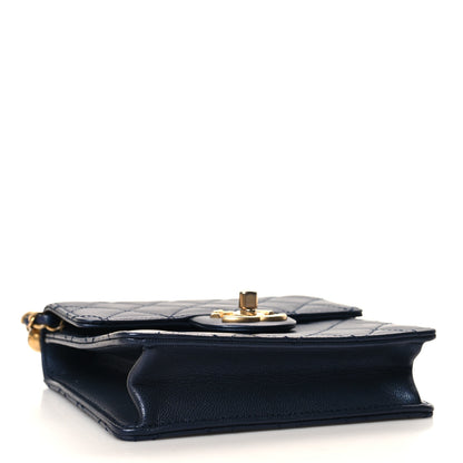 Chanel Iridescent Lambskin Quilted Chic Pearls Flap Navy Blue 4 of 10