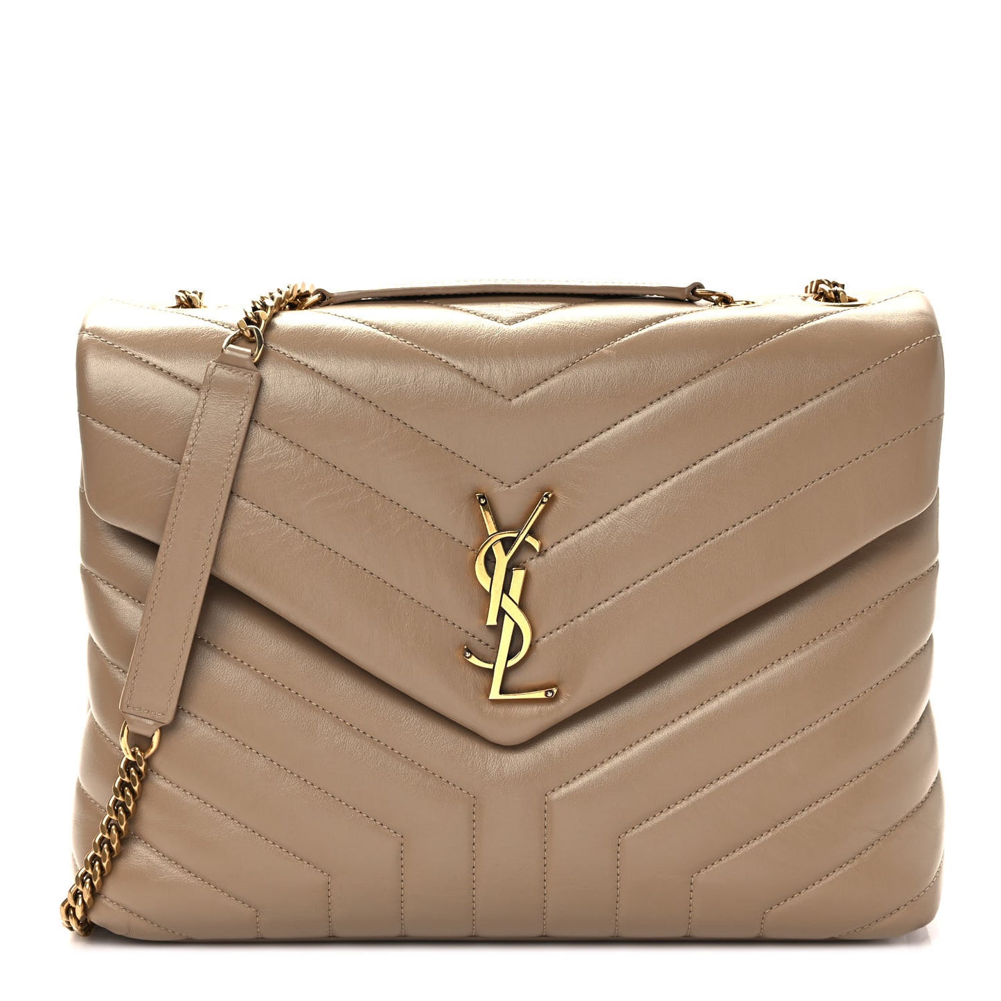 Calfskin Y Quilted Monogram Medium Loulou Chain Satchel Dark Beige