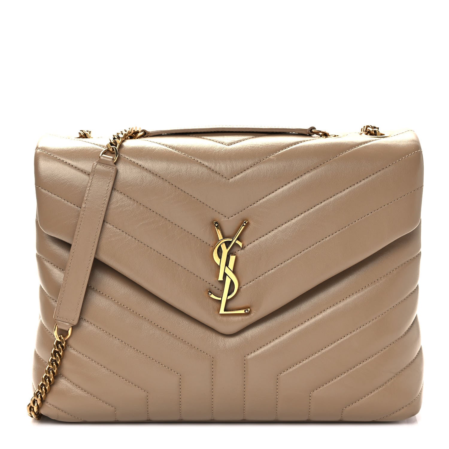 Saint Laurent Calfskin Y Quilted Monogram Medium Loulou Chain Satchel Dark Beige 1 of 12