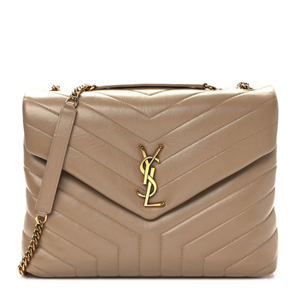 Saint Laurent Calfskin Y Quilted Monogram Medium Loulou Chain Satchel Dark Beige 1 of 12