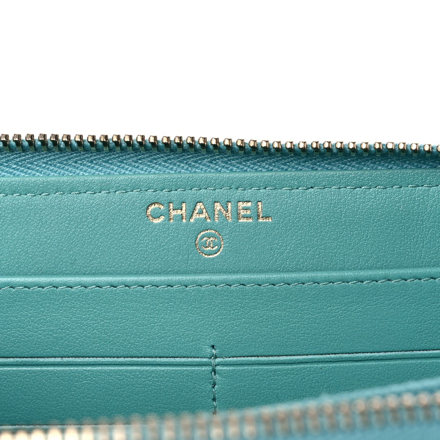 Caviar Chevron Large Gusset Zip Around Wallet Turquoise