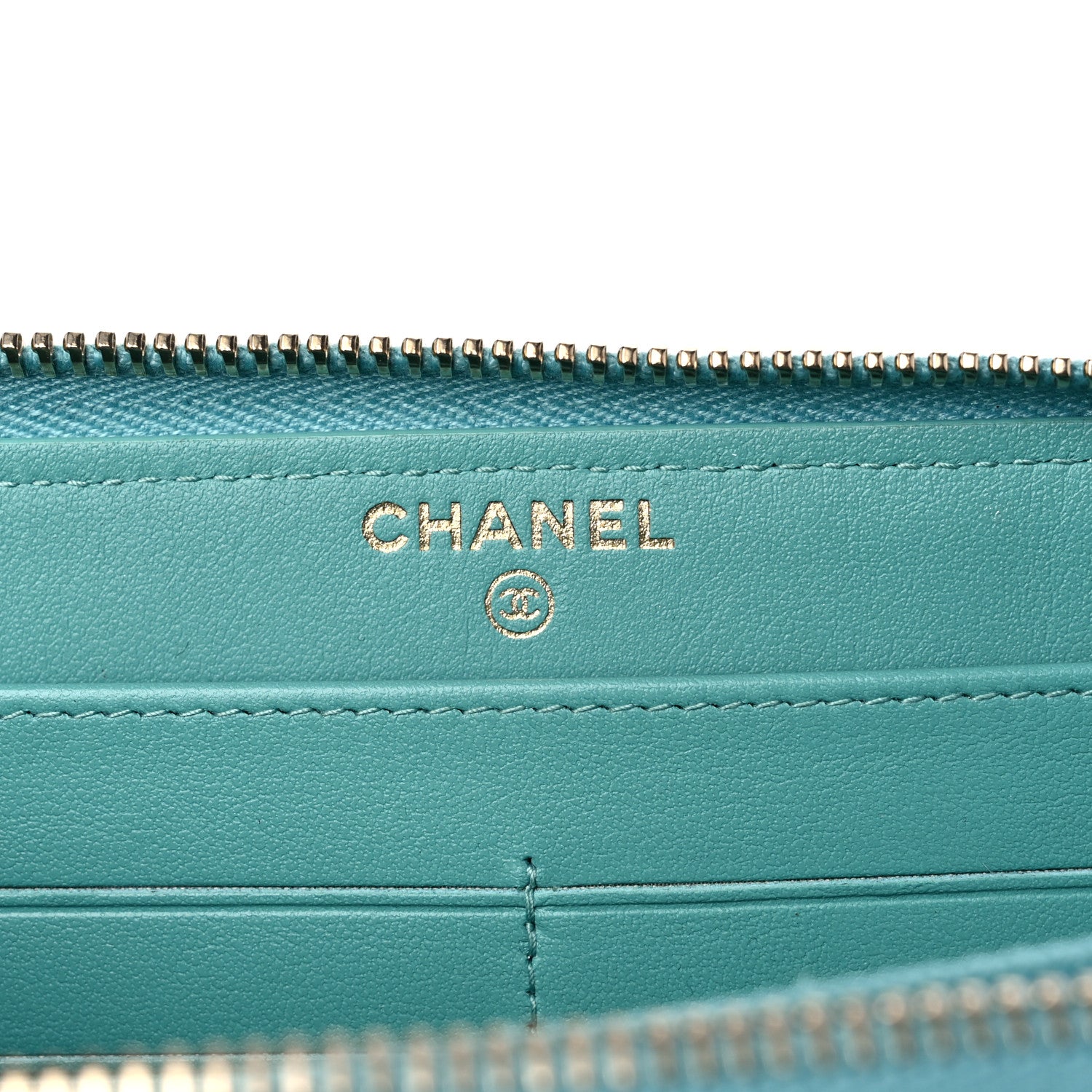 Chanel Caviar Chevron Large Gusset Zip Around Wallet Turquoise 6 of 9