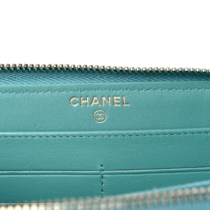 Chanel Caviar Chevron Large Gusset Zip Around Wallet Turquoise 6 of 9