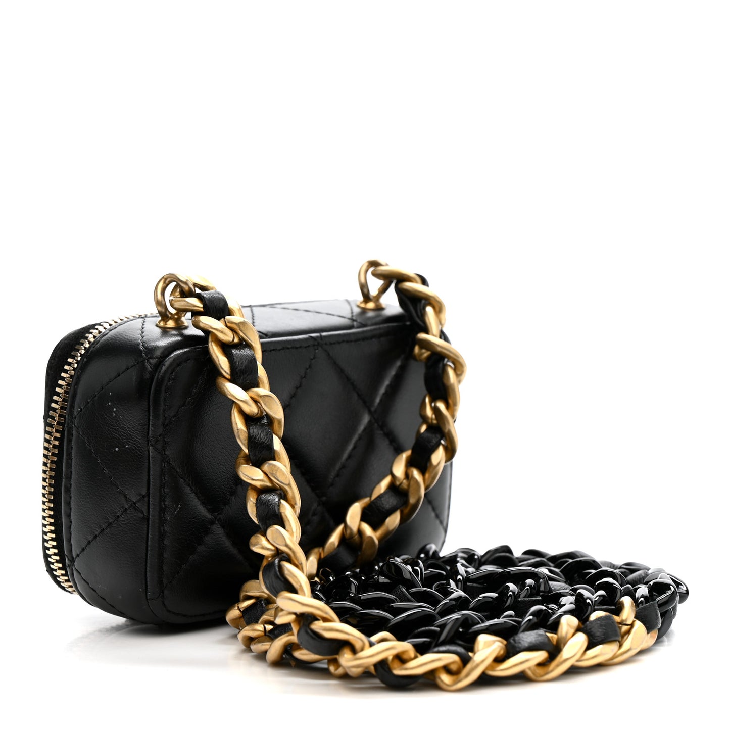 Lambskin Quilted Mini Lacquered Chain Clutch Black