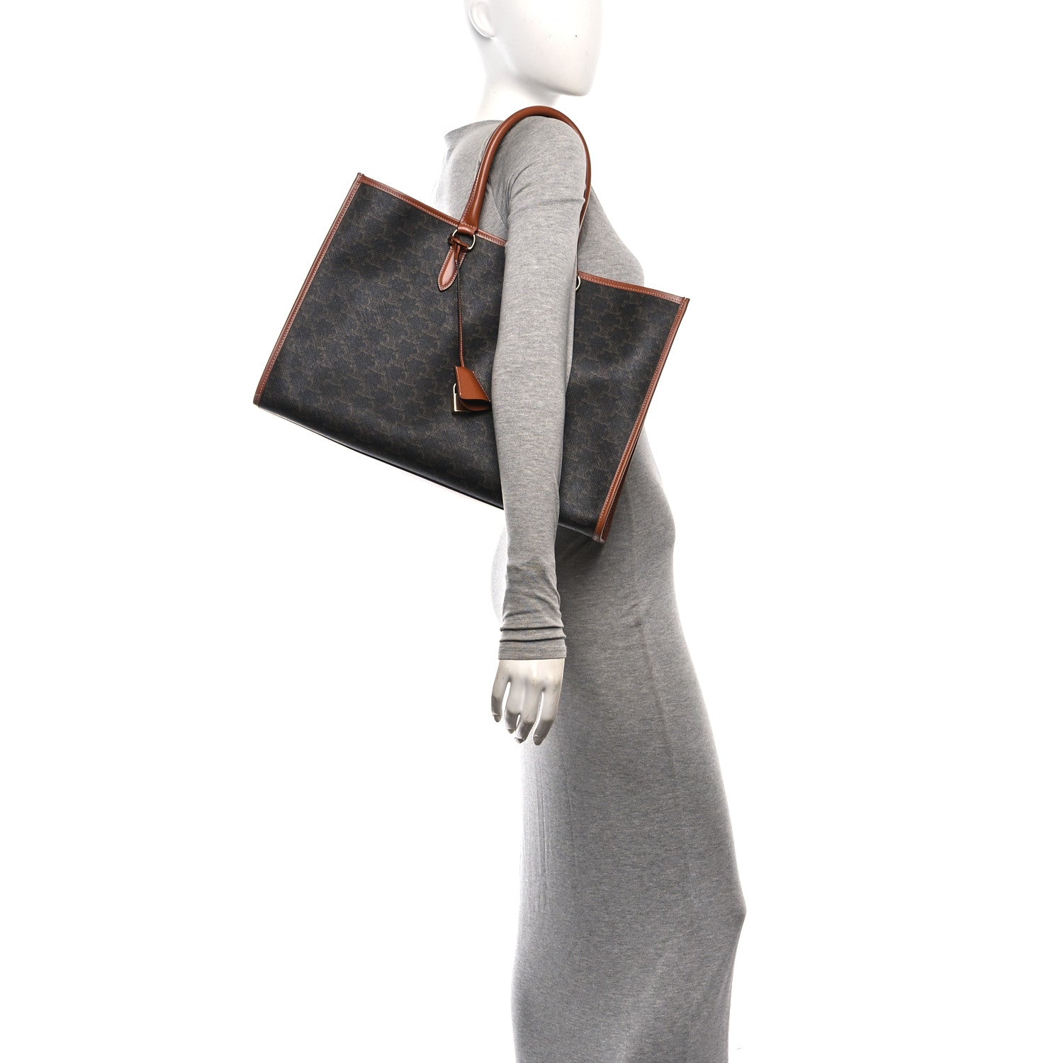Celine Triomphe Canvas Calfskin Horizontal Cabas Tan 2 of 9