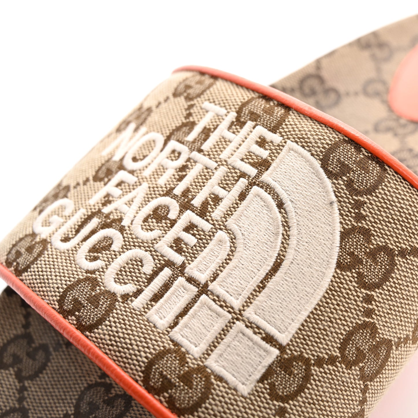 x NORTH FACE Canvas GG Monogram Womens Slide Sandals 40 Beige Mystic White Deep Orange