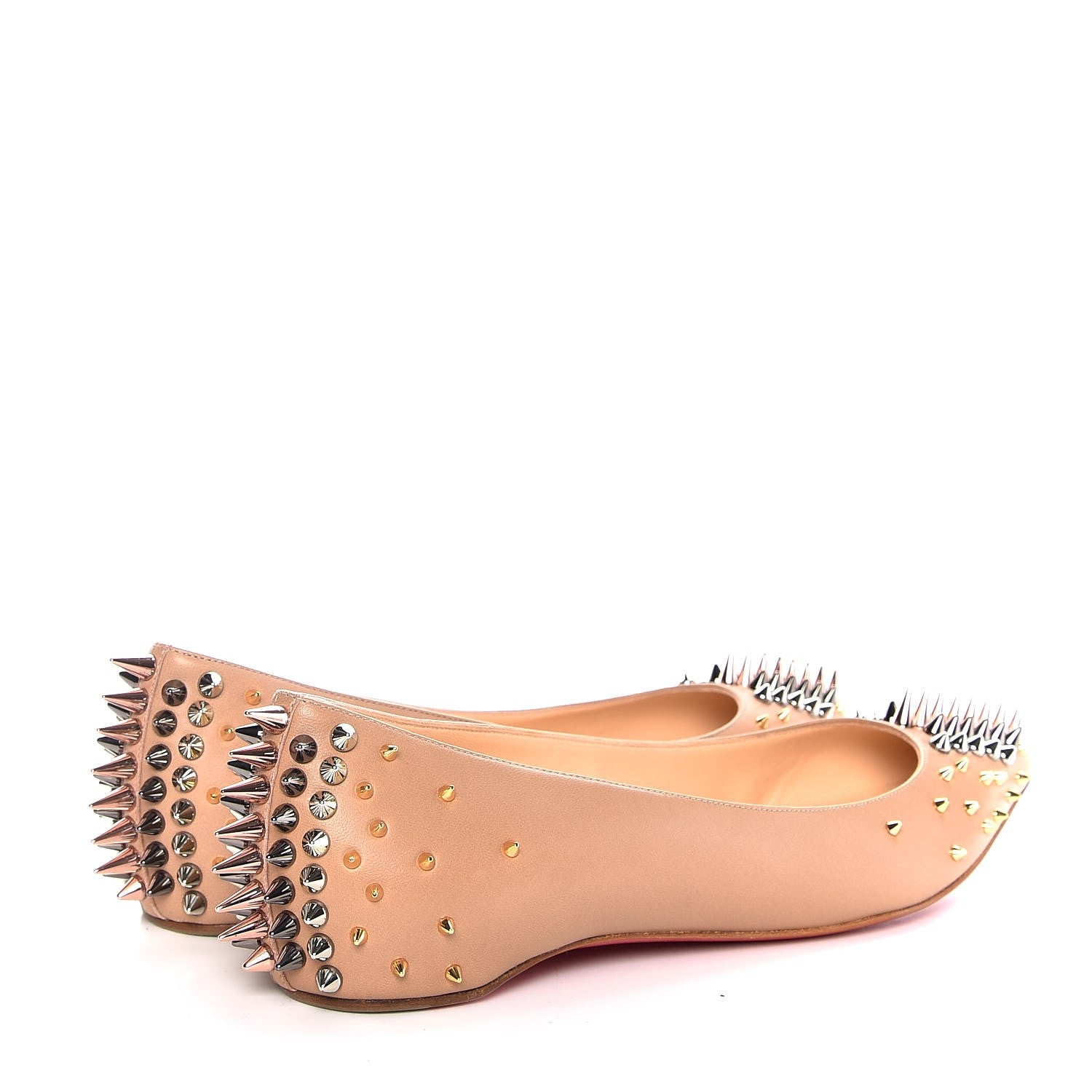 Christian Louboutin Nappa Goldoflat Spikes Flats 38.5 Nude 4 of 9