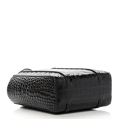 Balenciaga Shiny Calfskin Logo Crocodile Embossed XXS Everyday Tote Black 4 of 10