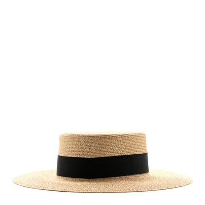 Gucci Glittered Straw Grosgrain Wide Brim Hat L Gold Black 1 of 15