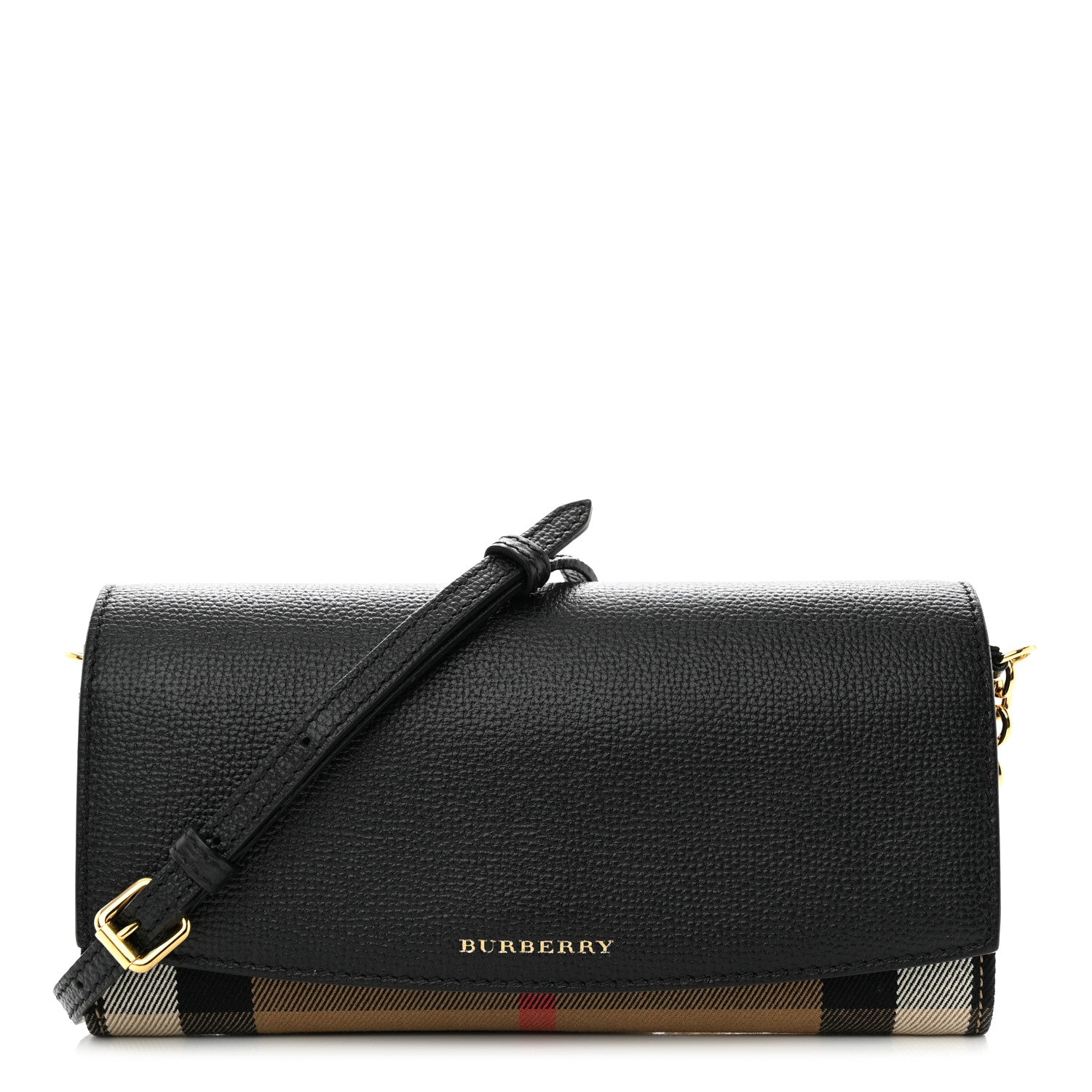 Burberry Derby Calfskin House Check Henley Wallet On Chain Black 1 of 12