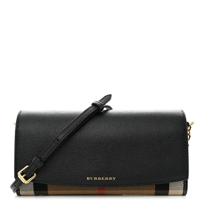 Burberry Derby Calfskin House Check Henley Wallet On Chain Black 1 of 12