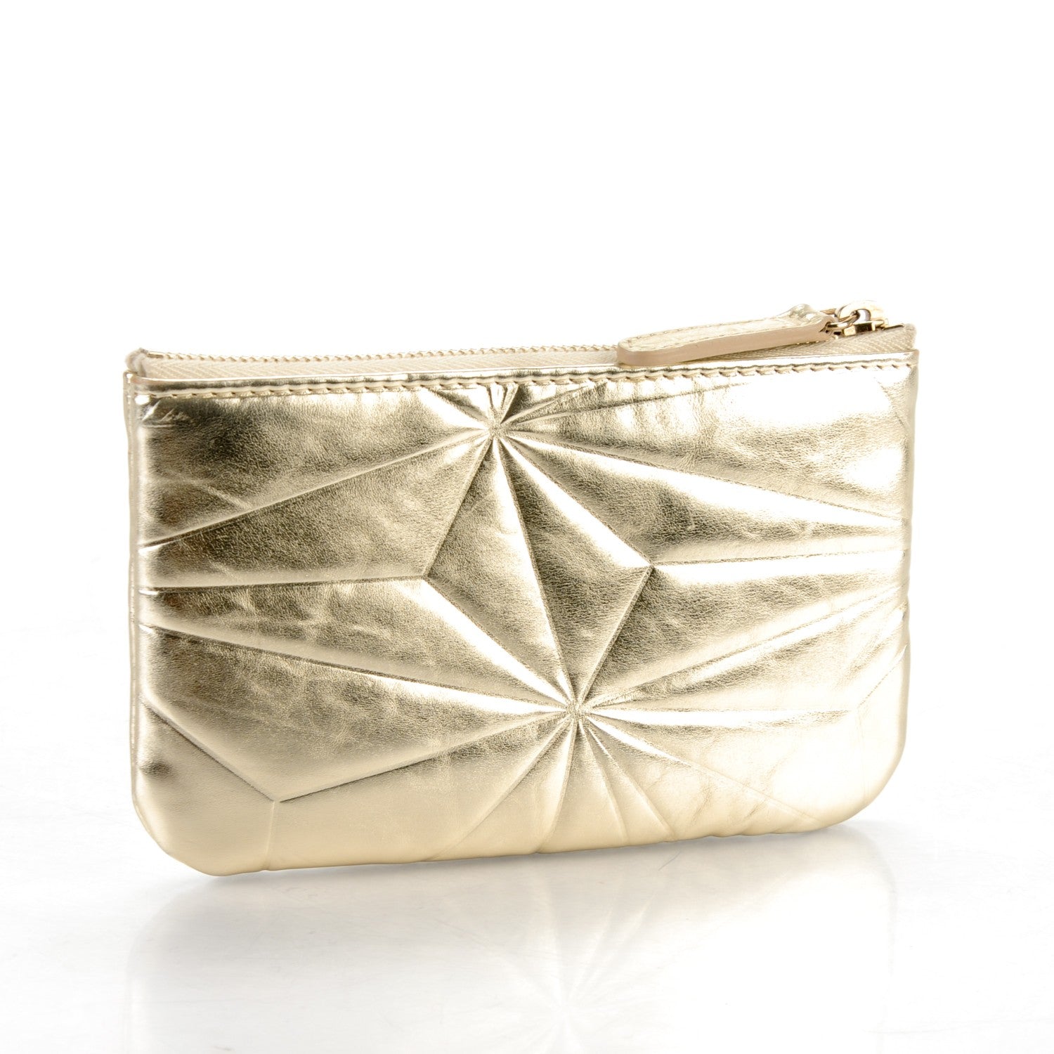 Chanel Metallic Lambskin Embossed Cosmetic Pouch Gold 3 of 7