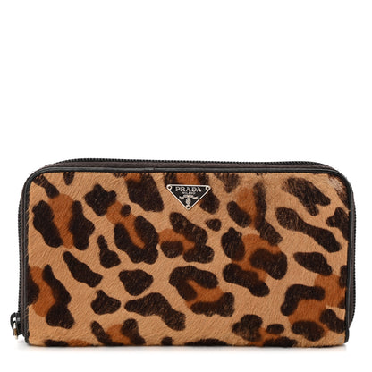 Prada Calf Hair Leopard Zip Wallet Miele Moro 1 of 16