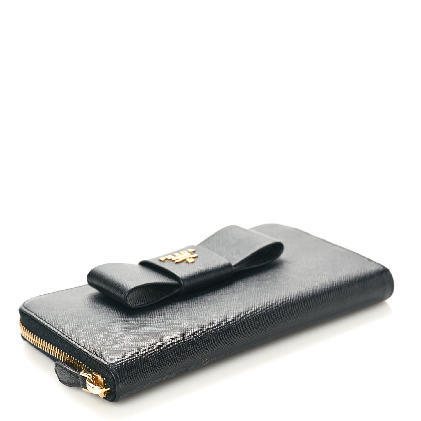 Saffiano Fiocco Bow Zip Around Wallet Black
