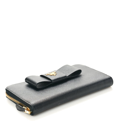 Prada Saffiano Fiocco Bow Zip Around Wallet Black Black 3 of 7