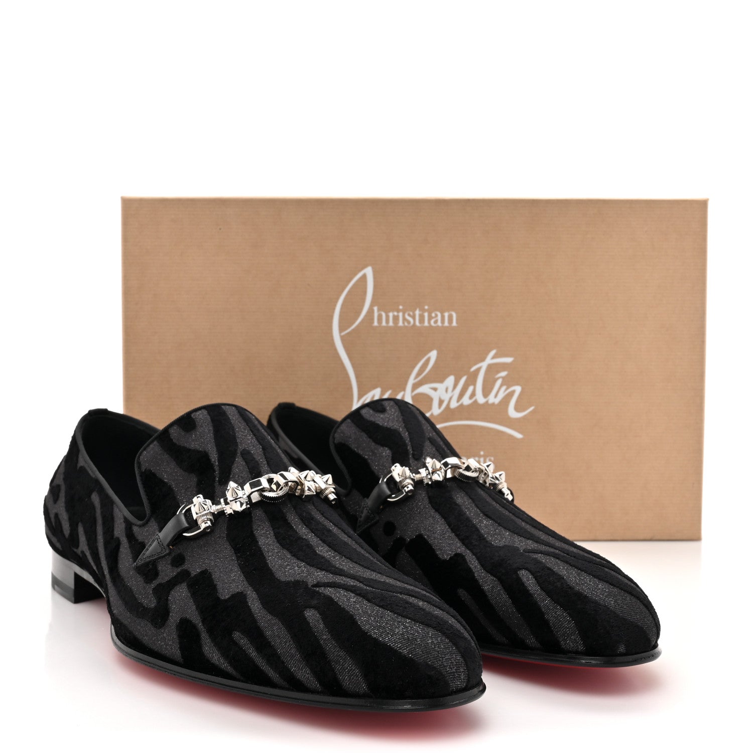 Christian Louboutin Velvet Quagga Mens Equiswing Flat Loafers 44.5 Black 8 of 8