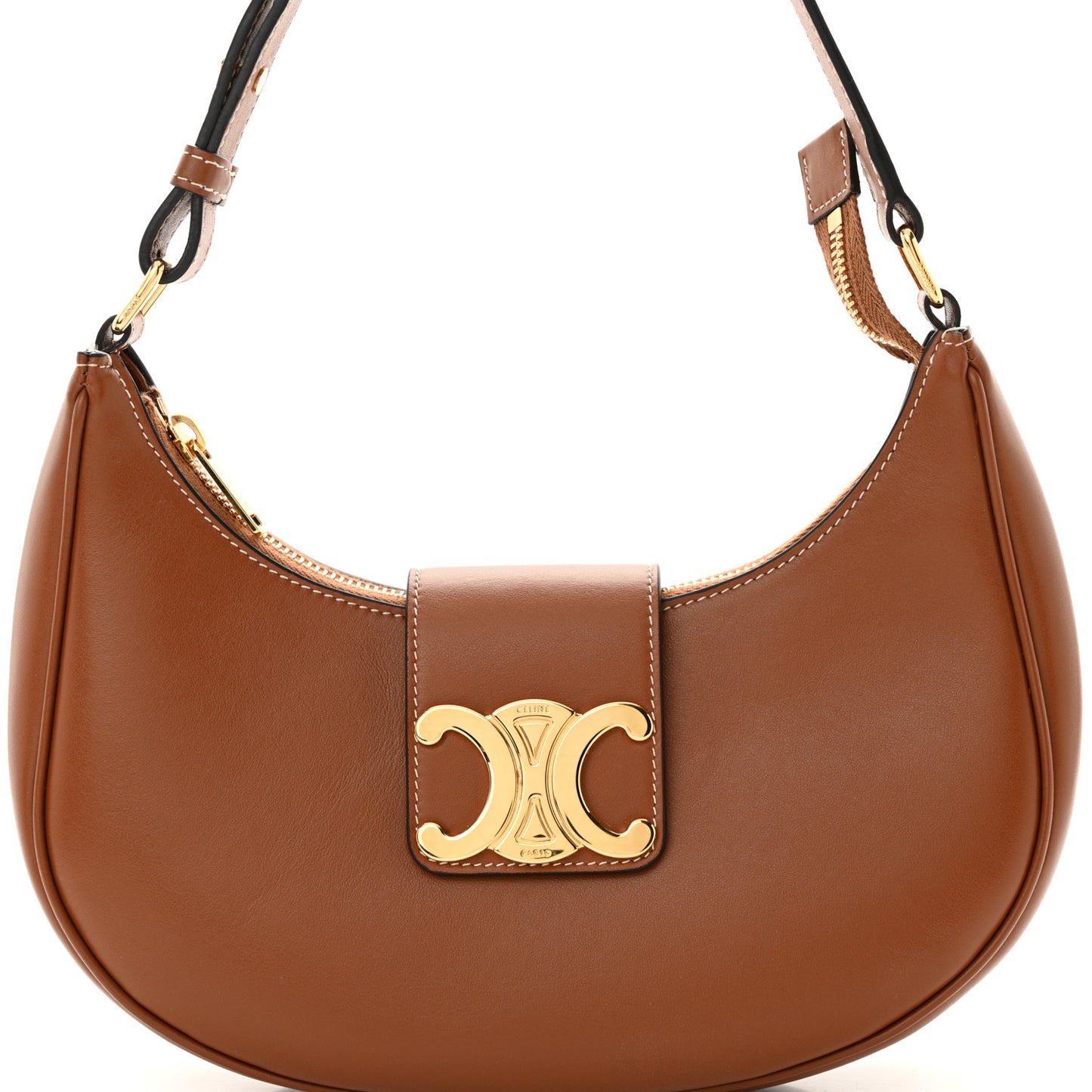 Smooth Calfskin Medium Strap Ava Triomphe Shoulder Bag Tan